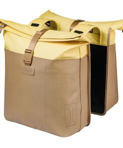 Sacoche Arriere Velo Double Basil Vive Sable - Jaune 28-35L Fixation Porte Bagage Fixation Systeme MIK (Compatible avec 211726 Inclus) (30x18x49cm) Fermeture Pliant Anti-Pluie