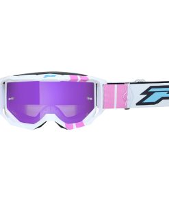 Masque-Lunettes Cross Progrip 3300 Fl Vision Go Multilayered Blanc-Rose Ecran Miroir Violet Anti-Rayures-Anti U.v.-Anti-Buee (Homologue Ce-en-N° Ac-96025 Rev.2)
