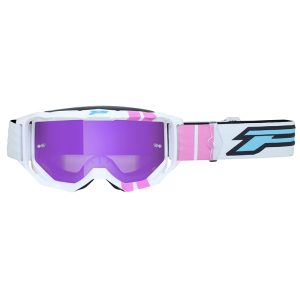 Masque-Lunettes Cross Progrip 3300 Fl Vision Go Multilayered Blanc-Rose Ecran Miroir Violet Anti-Rayures-Anti U.v.-Anti-Buee (Homologue Ce-en-N° Ac-96025 Rev.2)