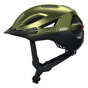 Casque Velo Adulte Abus Urban-I 4.0 Vert Poivre Taille M (54-58cm) Reglage Molette - Eclairage Arriere Usb (Vendu A l'Unite en Boite)