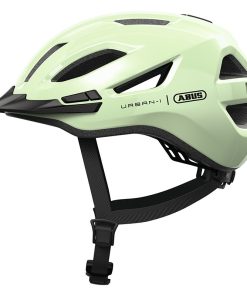 Casque Velo Adulte Abus Urban-I 4.0 Vert Pistache Taille L (57-61cm) Reglage Molette - Eclairage Arriere Usb (Vendu A l'Unite en Boite)