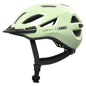 Casque Velo Adulte Abus Urban-I 4.0 Vert Pistache Taille L (57-61cm) Reglage Molette - Eclairage Arriere Usb (Vendu A l'Unite en Boite)