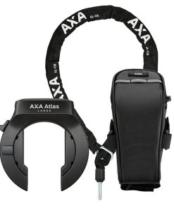 Antivol Velo Fer A Cheval Axa Atlas Large Noir avec Chaine Plug Diam 5.5 MM 1.30m (Cle Retractable) - Securite Niveau 14 - Livre avec Sacoche de Selle