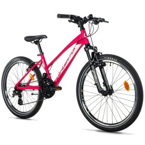 Velo Musculaire VTT 24 Leader Fox Spider 2026 Fille Rouge 7V (Taille Enfant 135 À 145 CM)