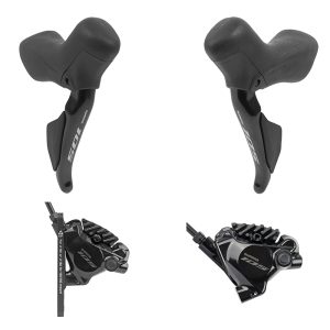 Frein A Disque Route Hydraulique Shimano 105 Avant et Arriere 12V. Di2 R7170 Double Noir (Levier-Manette avec Etrier Br-R7070 + Durite Assemble 1000mm Avant et 1700mm Arriere) (Montage Atelier)