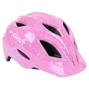 Casque Velo Enfant Gist Welly Rose avec Motifs Taille 52-56cm avec Molette et Eclairage Led