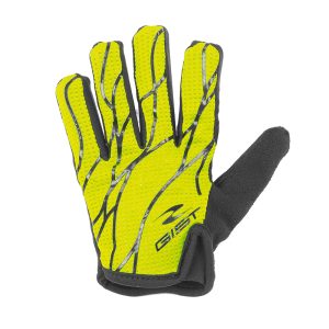 Gants Velo Enfant - Junior VTT Long Gist Jaune Fluo-Noir 10-12 Ans (Paire sur Carte) sans Velcro - 8157