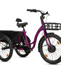 Tricycle Electrique-VAE City Leader Fox 24" Lovelo 2025 Mixte Violet Brillant 3V Shimano Nexus Moteur Roue Av Bafang 36V 45Nm Batterie 16,7Ah (avec Differentiel)