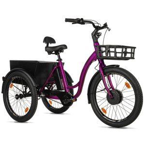 Tricycle Electrique-VAE City Leader Fox 24" Lovelo 2025 Mixte Violet Brillant 3V Shimano Nexus Moteur Roue Av Bafang 36V 45Nm Batterie 16