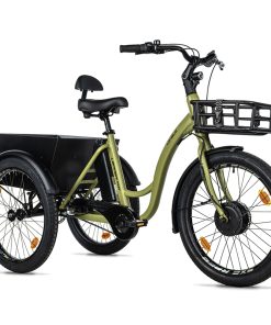 Tricycle Electrique-VAE City Leader Fox 24" Lovelo 2025 Mixte Kaki Brillant 3V Shimano Nexus Moteur Roue Av Bafang 36V 45Nm Batterie 16,7 AH (avec Differentiel)