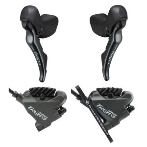 Frein A Disque Route Hydraulique Shimano Tiagra Kit Avant + Arriere 2x10V. Noir (Levier-Manette avec Etrier Br-4770 + Durite Assemble 1700mm-1000mm) (Montage Atelier)