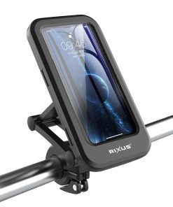 Etui Support Smartphone-Telephone Rixus Coque Etanche Noir Rotation 360° avec Fixation A Collier sur Cintre Guidon (Vendu A l'Unite) pour Ecran 4-6,7" - RXHM52-