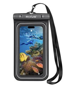 Etui-Pochette Support Smartphone-Telephone Rixus Universel Etanche Noir avec Sangle (Vendu A l'Unite) - RXBG20-