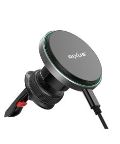 Station de Charge-Support Smartphone-Telephone Rixus Universel Magnetique Noir Fixation Grille Ventilation Voiture (Vendu A l'Unite) Inclus Cable Usb-C - RXWC12-