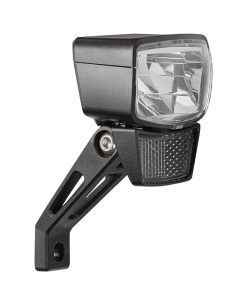 Eclairage velo pour moyeu dynamo avant sur fourche axa nxt 60 lux noir bouton switch on-off - pour voir a 70m et visible a 4kms - eclairage a l'arret 4mn