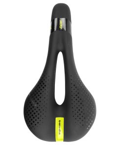 Alternative view of Selle newton route-vtt noir ergonomic gel memoire de forme avec trou central 272x143mm rail acier noir