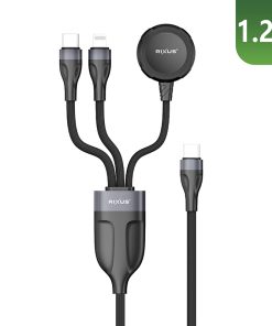 Cable de chargement usb-c 3 en 1 avec station de charge magnetique pour montre12w, cable usb-c 15w, cable pour apple lightning 15w rixus noir 1,20m 5v (vendu a l'unite) -rxuc31-